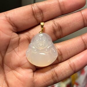 White Buddha Necklace Charm . 10k Plated Gold .
